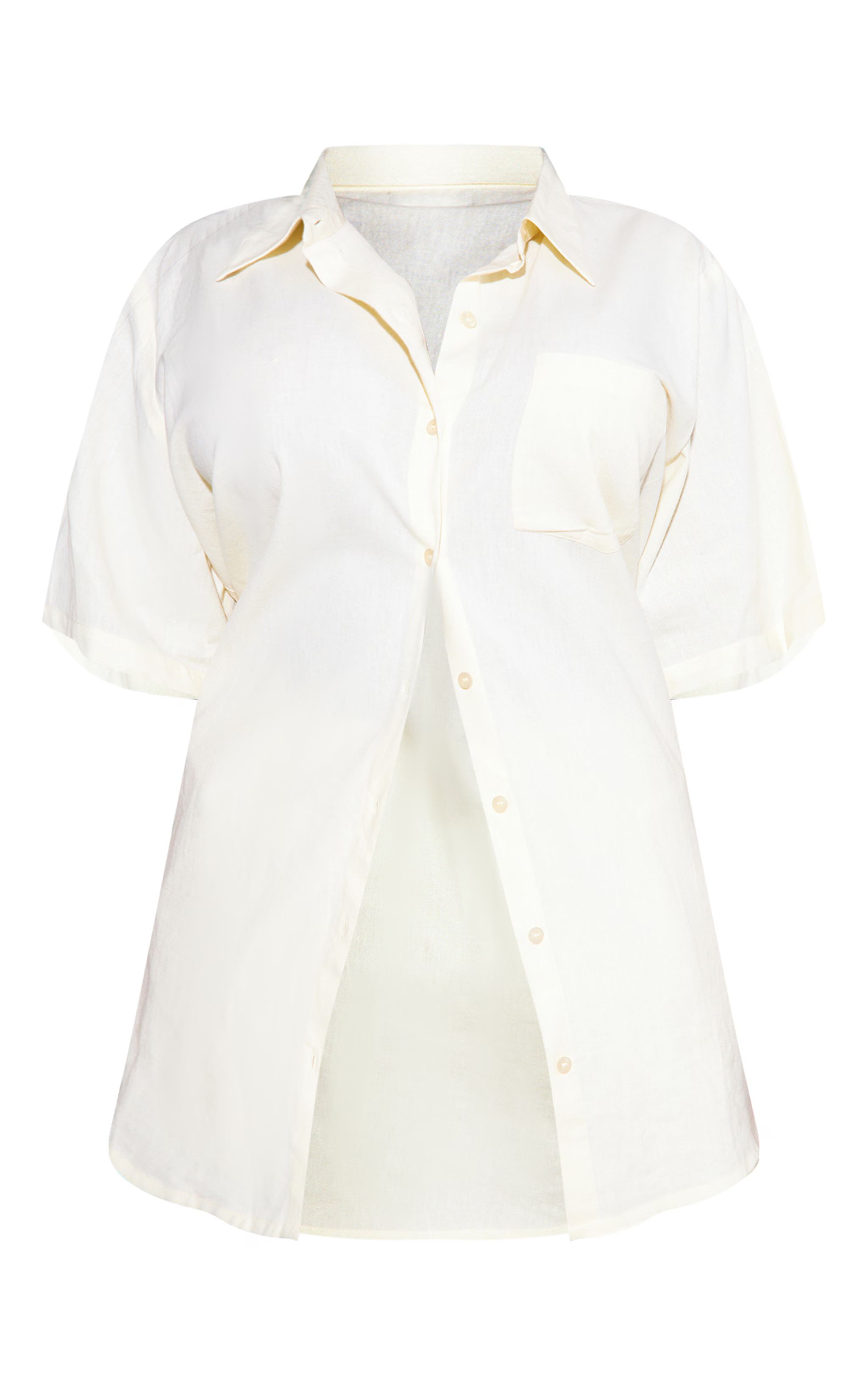 Plus Stone Linen Oversized Boxy Short Sleeve Shirt | PrettyLittleThing US