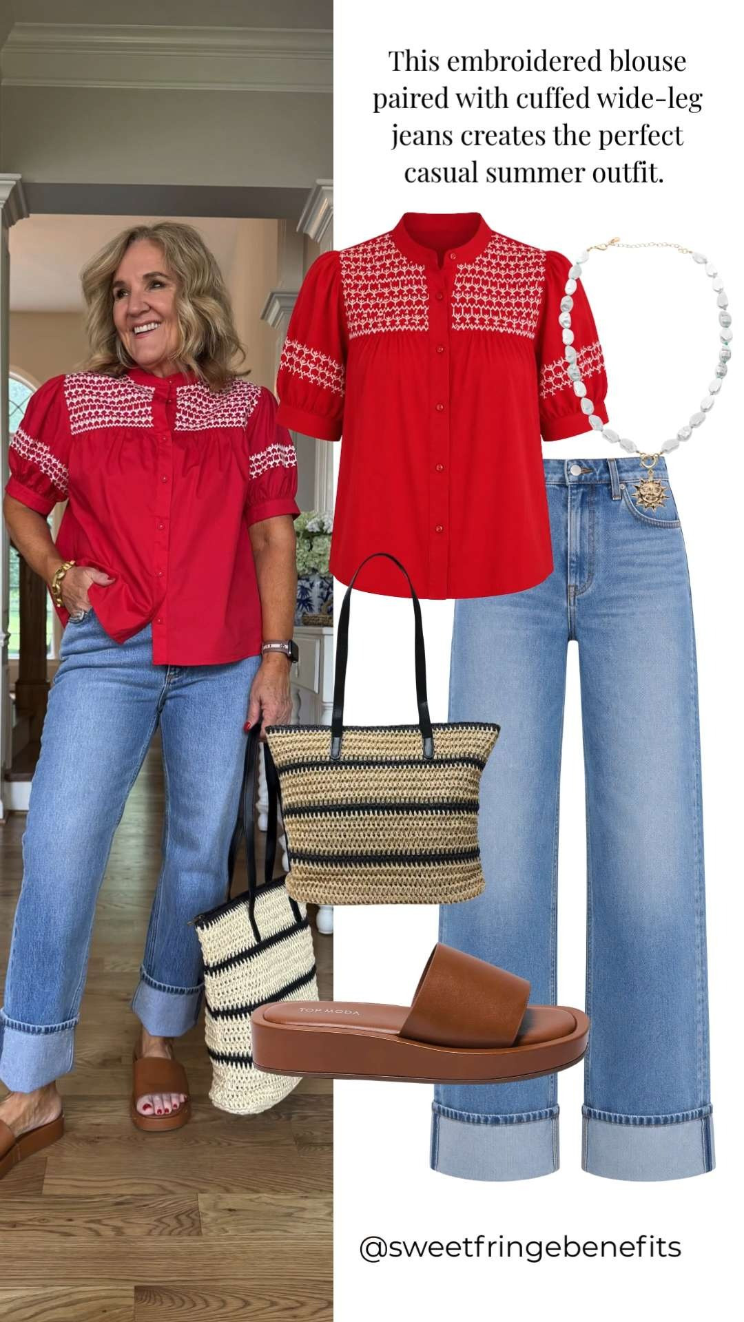 This embroidered blouse is such a fun statement piece for summer. The intricate detailing adds texture and interest, while the relaxed fit keeps it comfortable and easy to wear.  🫶🏻 

 #LTKootd #LTKSeasonal #LTKOver40