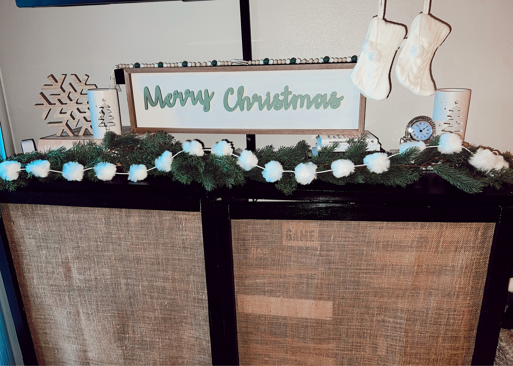 On top of the media console Christmas decor snow

#LTKHoliday #LTKSeasonal #LTKhome