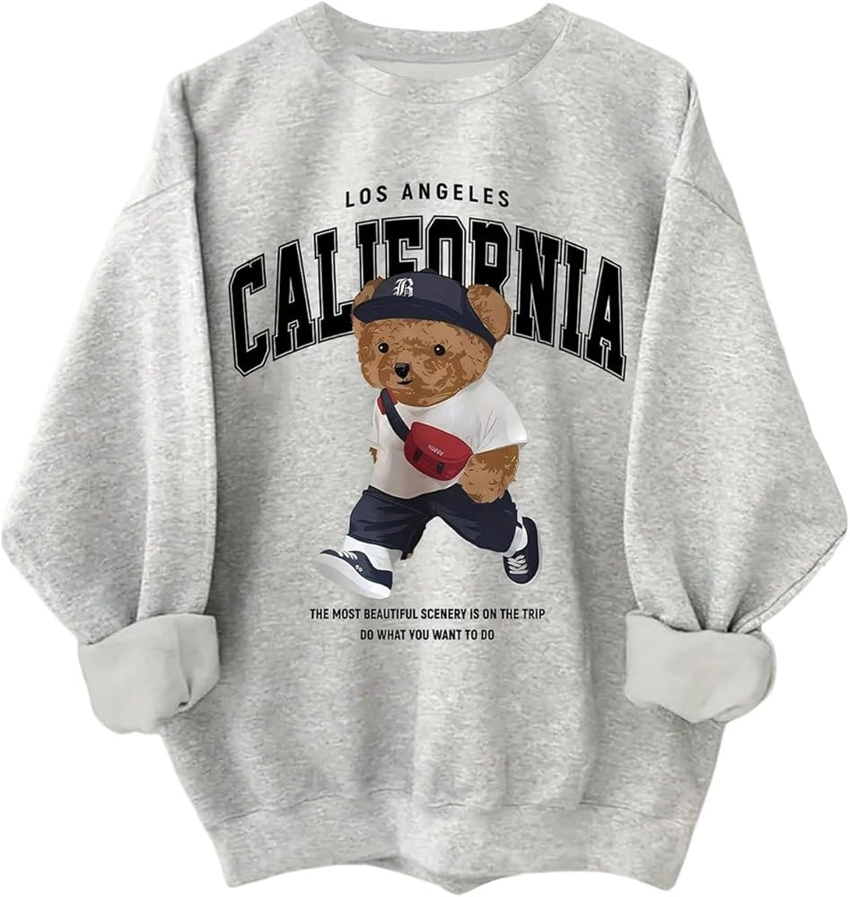 SweatyRocks Women's Letter Bear Graphic Sweatshirt Casual Long Sleeve Thermal Lined Pullover Tops | Amazon (US)