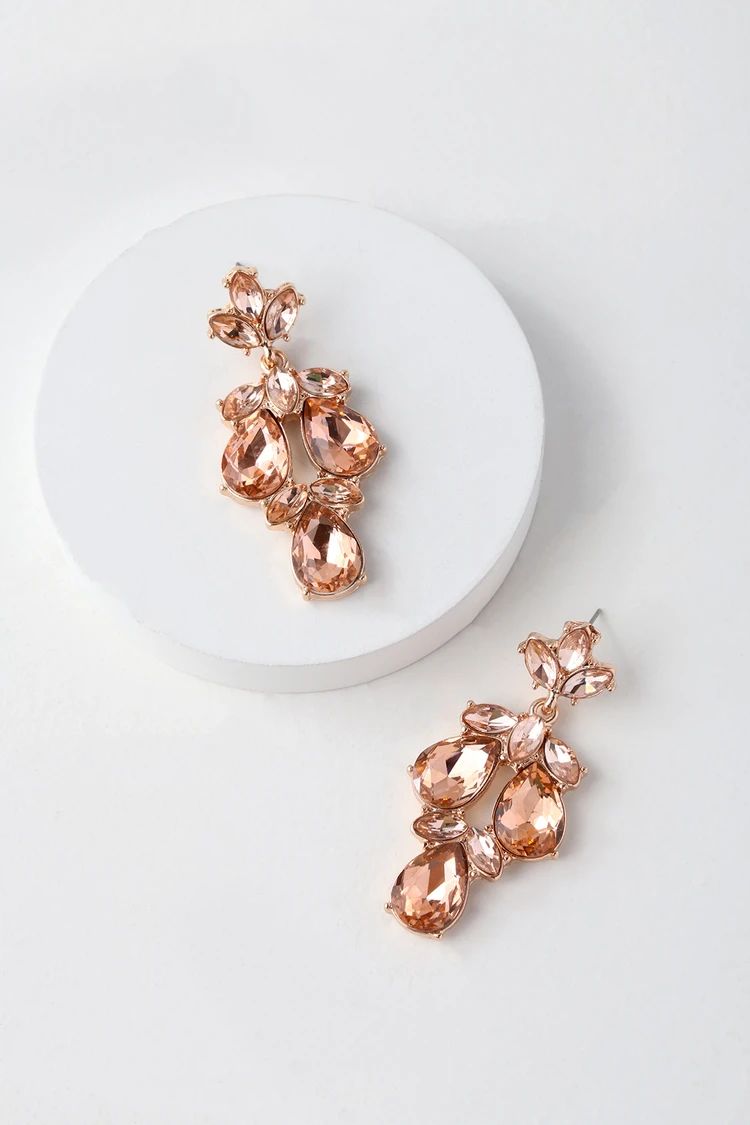 Bound to Wow Rose Gold and Pink Rhinestone Earrings | Lulus