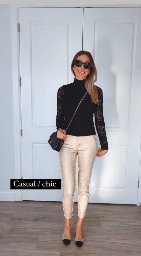 This outfit is so gorgeous. It pairs so well with these pants. The pants are so stretchy and comfortable! I am in love with the subtle gold color, perfect for the holidays. Fits true to size.

#LTKshoecrush #LTKitbag #LTKstyletip