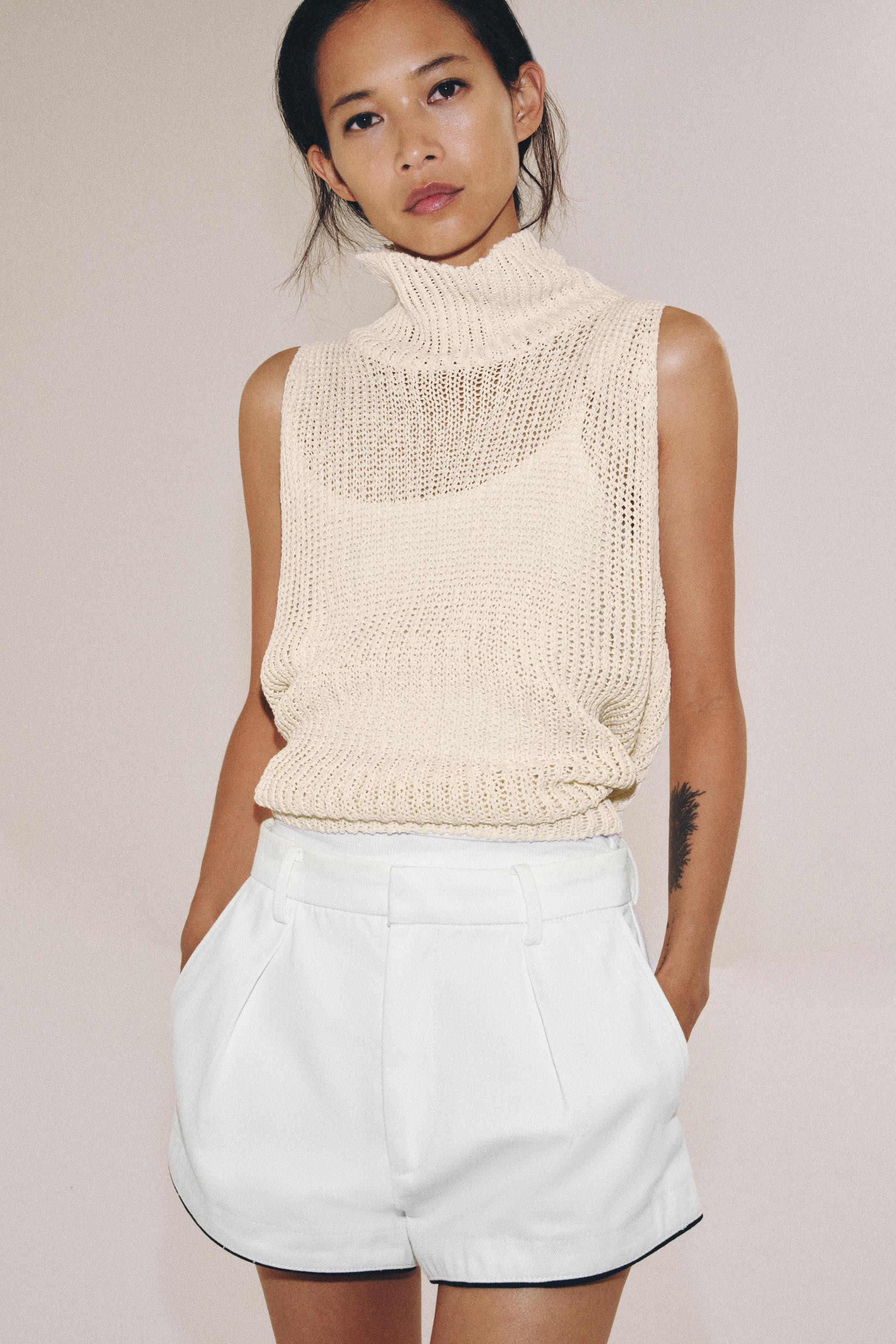 ZW COLLECTION PLEATED DENIM SHORTS | Zara US