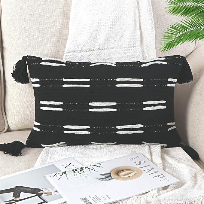 Sungea Farmhouse Black and White Lumbar Pillow Cover, 12 x 20 Decorative Throw Pillow Case Tribal... | Amazon (US)