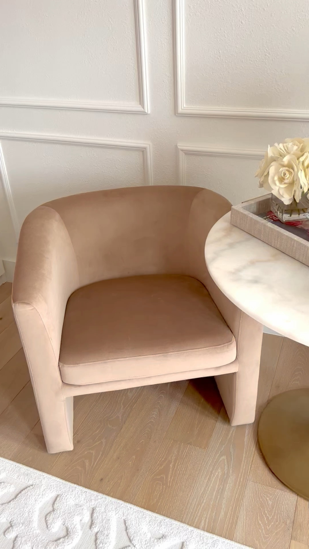 The must-have velvet barrel chair is back in stock in light tan at Target! 

#LTKFind #LTKhome