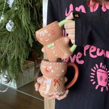 1pc 320ml Cute Gingerbread Man Shaped Ceramic Mug, Adorable Cartoon Christmas Coffee Cup, Milk Cup, Suitable For Breakfast Cup, Latte Cup, Christmas G | SHEIN