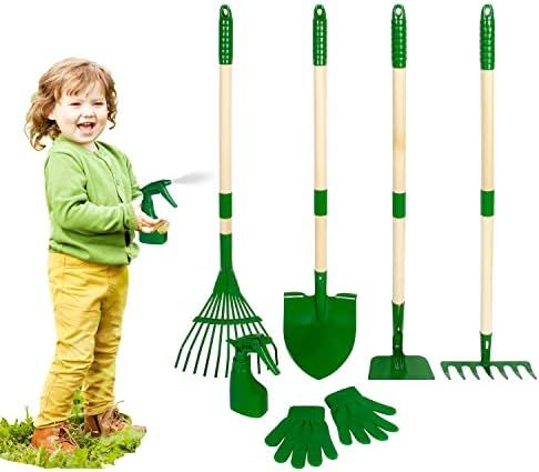 Duckura 6pcs Kids Garden Tools Set Toy, Shovel, Rake, Hoe, Leaf Rake, Gardening Gloves, Spray Bot... | Amazon (US)