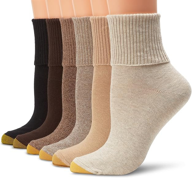 Gold Toe Women's Classic Turn Cuff Socks, 6 Pairs | Amazon (US)