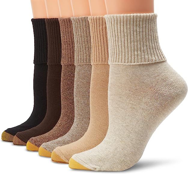 Gold Toe Women's Classic Turn Cuff Socks, 6 Pairs | Amazon (US)