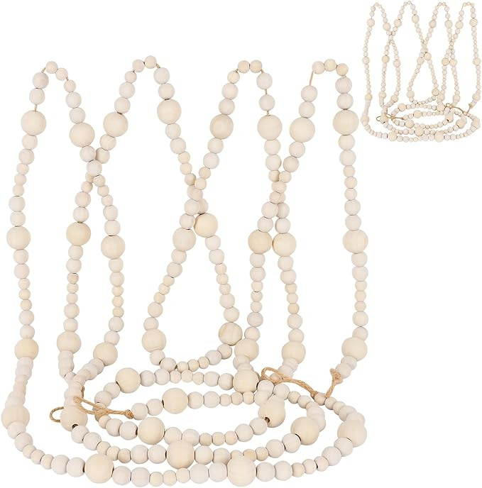 2 Pieces 12 Feet Wooden Beads Garland Christmas Bead Garland Round Craft Christmas Tree Wooden Be... | Amazon (US)