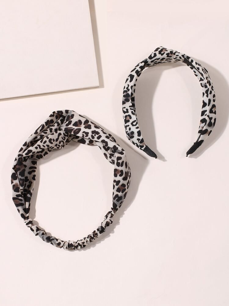 2pcs Leopard Pattern Hair Hoop & Headband | SHEIN