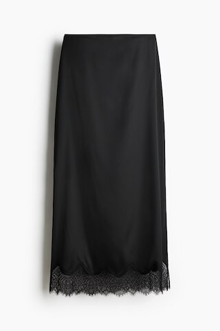 H & M - Lace-Trimmed Satin Skirt - Black | H&M (US + CA)