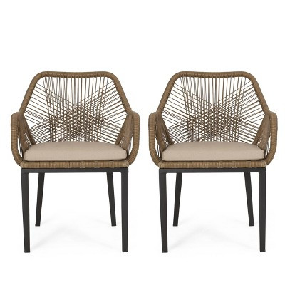 2pk Russel Outdoor Wicker Dining Chairs with Cushions Light Brown/Beige - Christopher Knight Home... | Target