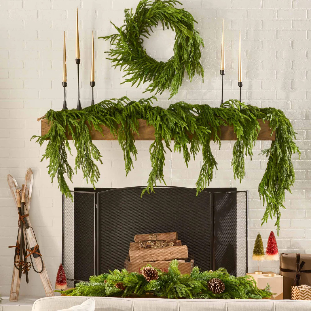 Norfolk Collection - Real Touch Norfolk Pine Christmas Holiday Front Door Garland Table Runner | Darby Creek Trading