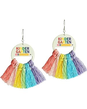 Handmade Woven Rainbow Teacher Student Tassel Earrings Colorful First Day of School Dangle Drop E... | Amazon (US)