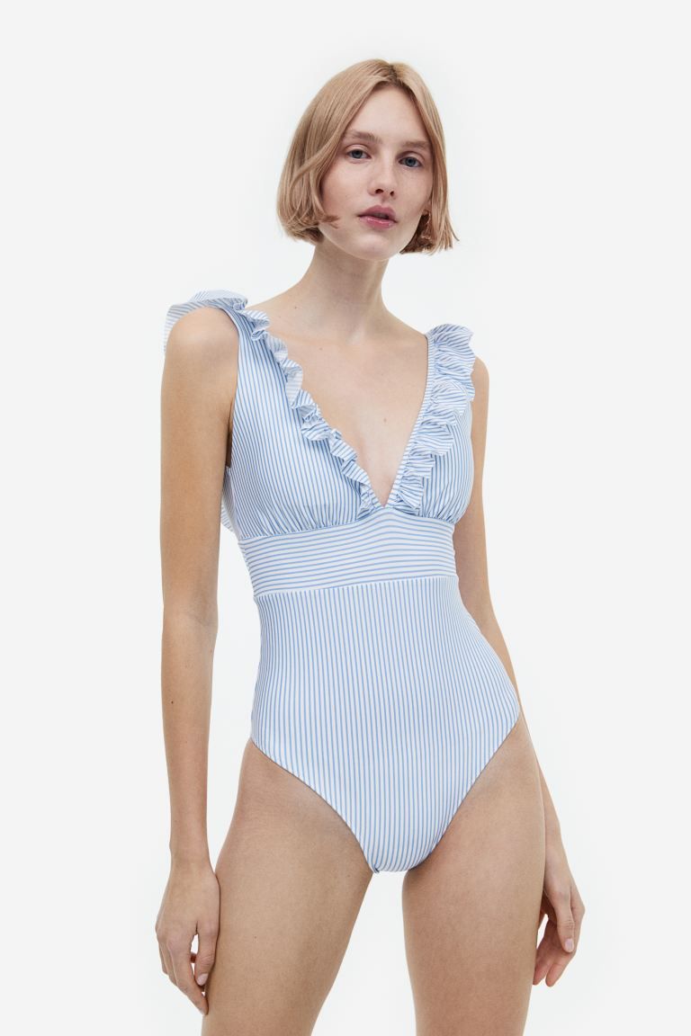 Padded-cup swimsuit - Light blue/Striped - Ladies | H&M GB | H&M (UK, MY, IN, SG, PH, TW, HK)