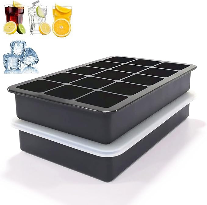 Silicone Ice Cube Trays Set of 2, Easy Release 15 Square Ice Trays with Removable Lid & Bin Reusa... | Amazon (US)
