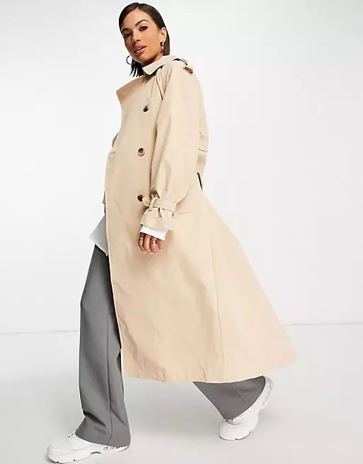 Vila mac trench coat with belt in beige | ASOS (Global)