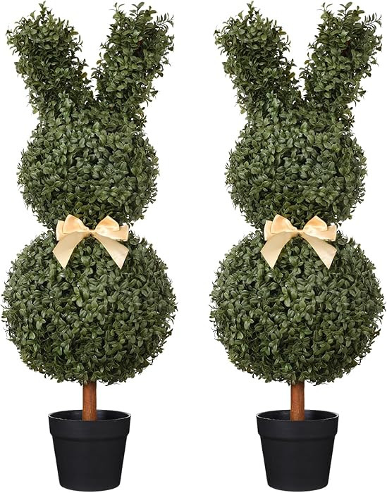 Pertivery Bunny Topiary Outdoor Set of 2 - Rabbit Shaped Topiary Trees, Easter Rabbit Boxwood Bun... | Amazon (US)