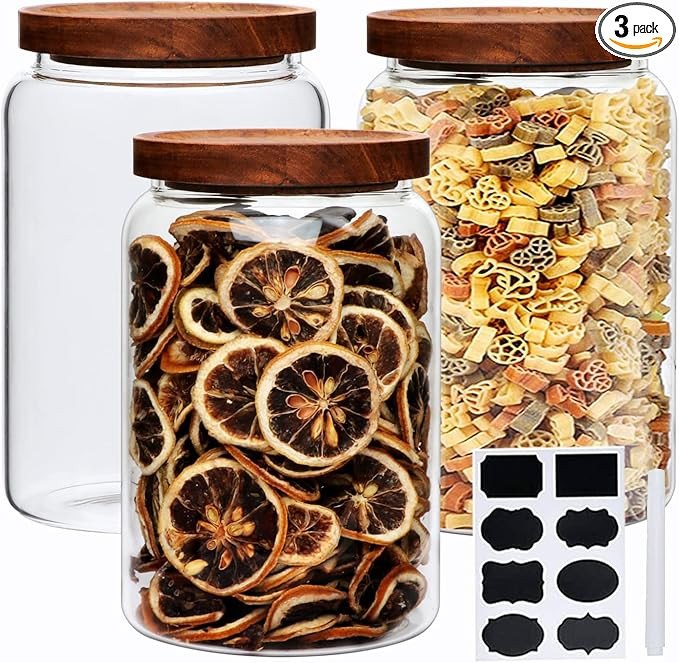 Large Glass Jars,Set of 3 Glass Jars with Wooden Airtight Lids,Food Storage Container for Tea,Spi... | Amazon (US)