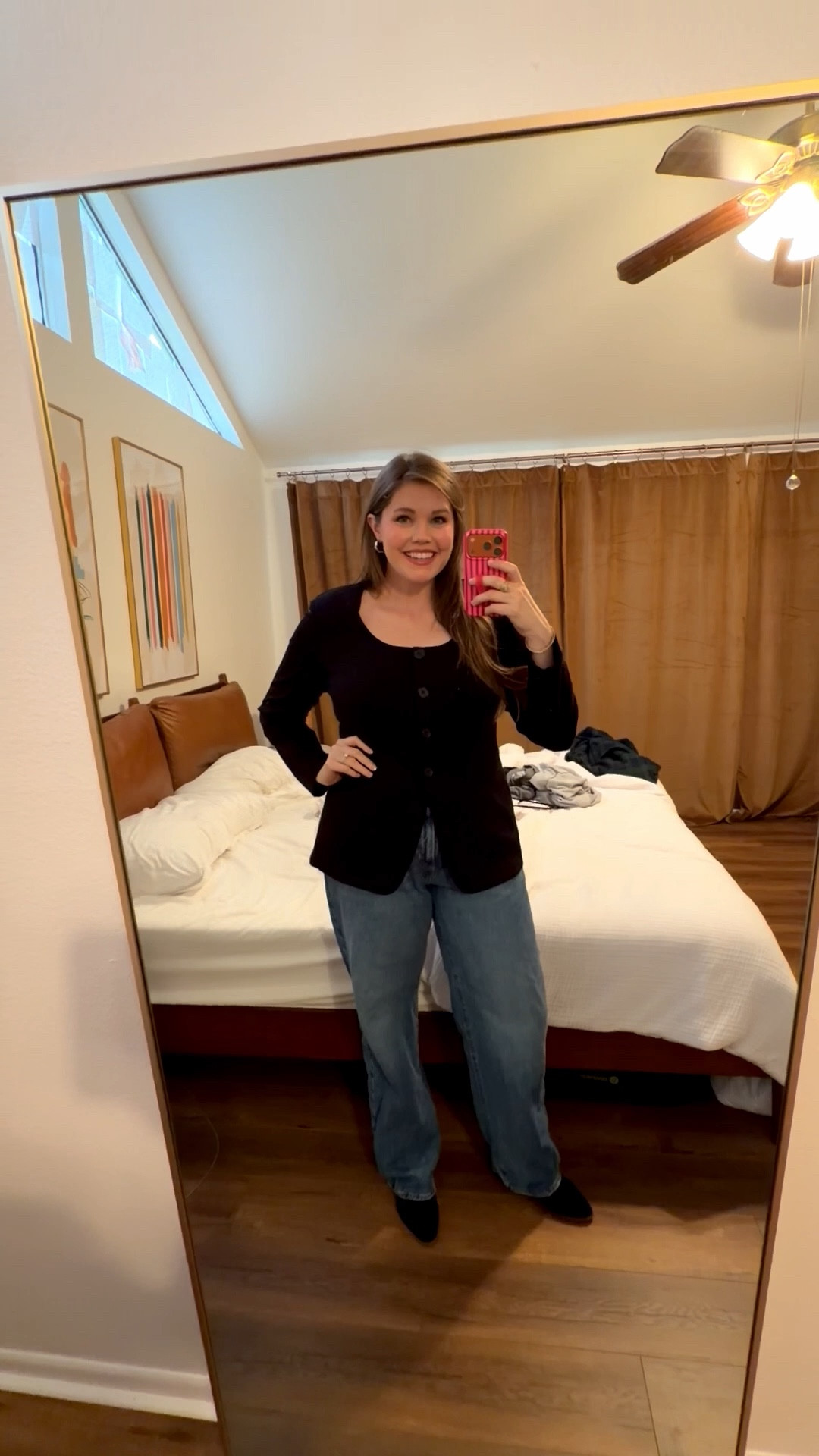 Loved this outfit for date night this week! (Excuse the messy room behind me! A result of trying on too many outfits:) )
........
Wide leg jeans summer outfit ideas casual date night outfit dinner date outfit date night look size 14 outfit business casual black blazer midsize fashion plus size fashion target jeans revolve blazer revolve finds chic outfit chic look timeless outfit timeless fashion classy outfit modest outfit size 14 jeans rhinestone necklace diamond choker diamond necklace black boots medium wash jeans high rise jeans loose jeans straight jeans workwear work look 

#LTKMidsize #LTKTall #LTKootd