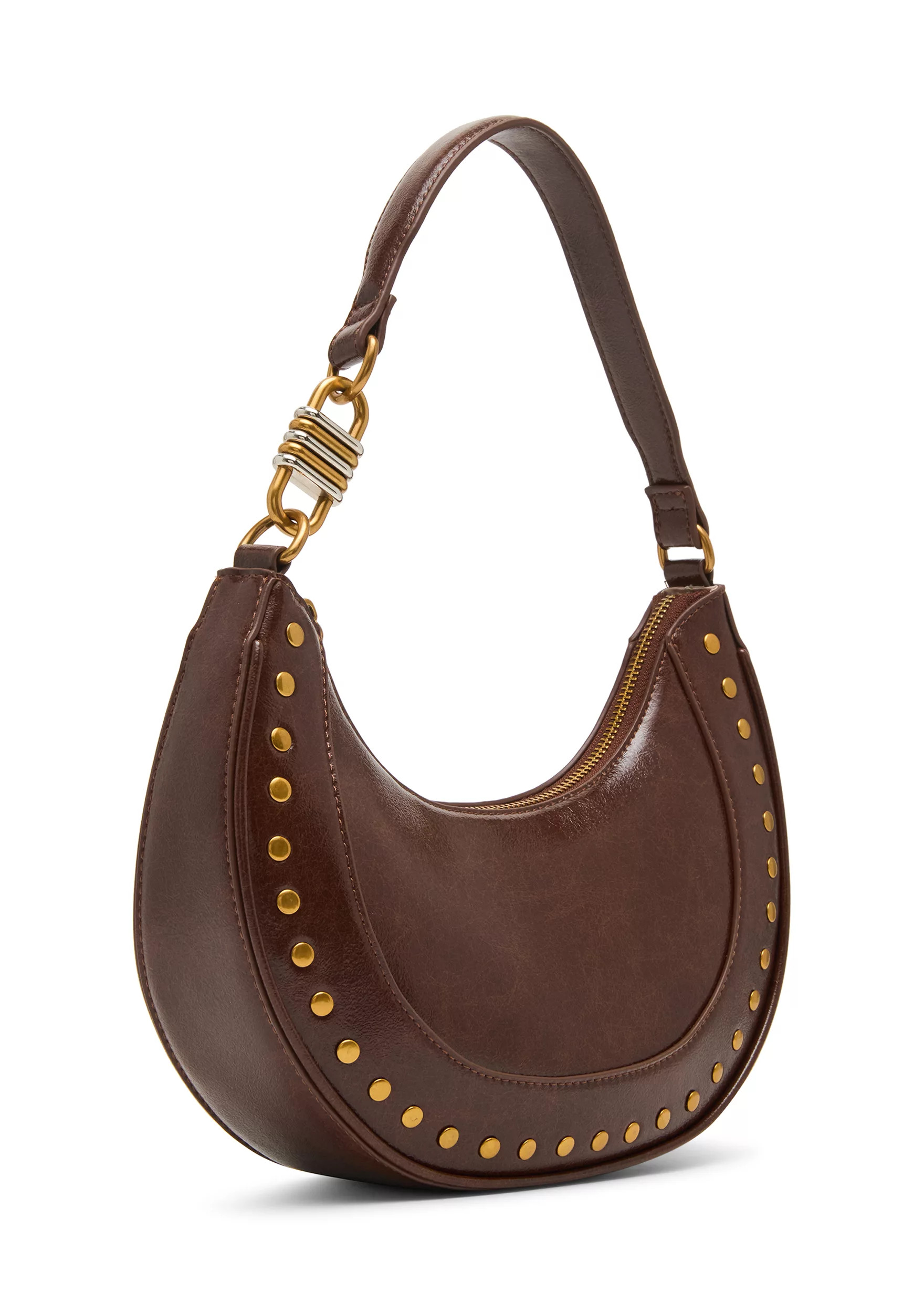 Studded Crescent Glazed Shoulder Bag | Belk