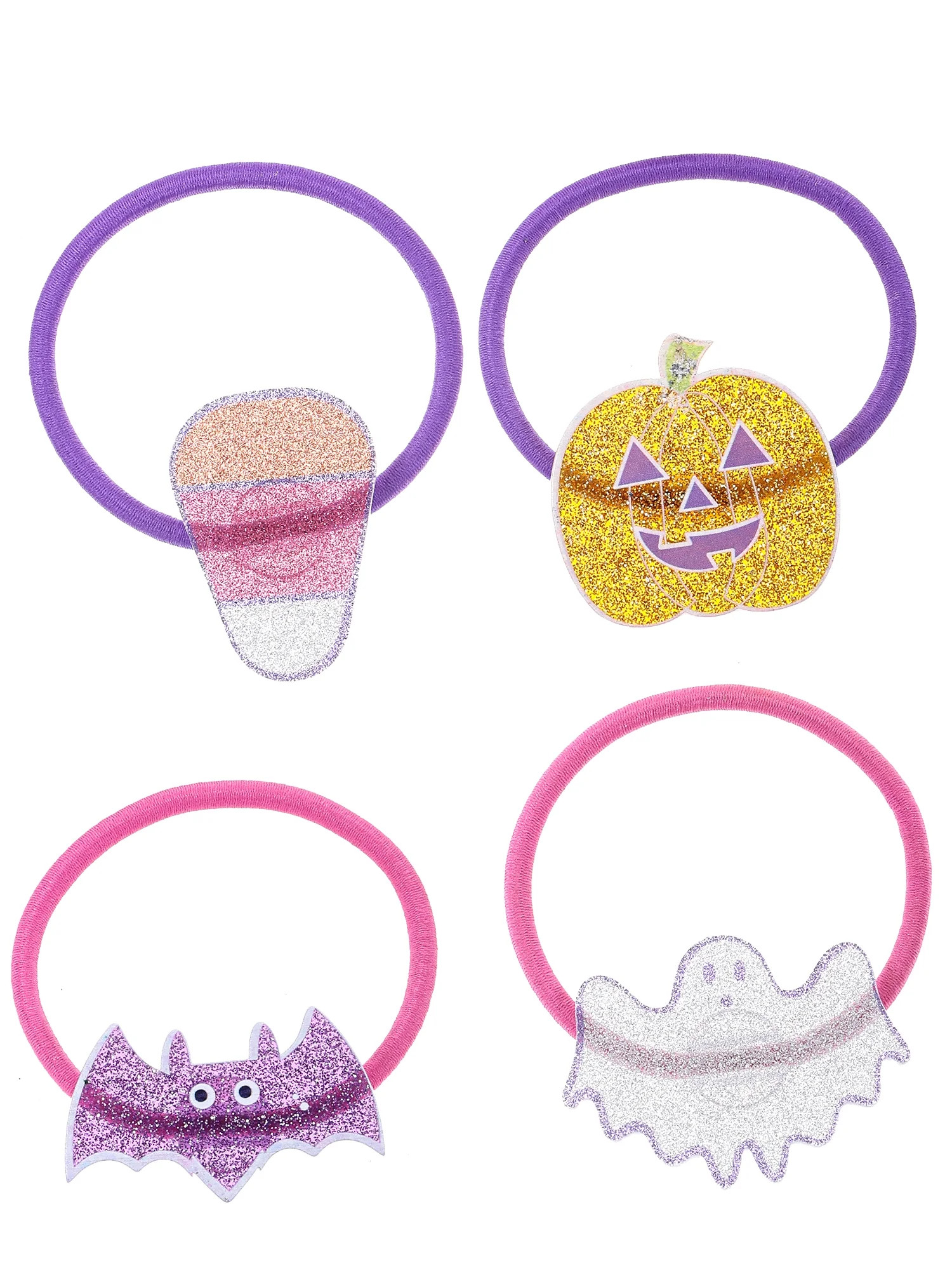 Way to Celebrate Halloween Motif Hair Elastics, Pumpkin, Candy Corn, Ghost and Bat, 4 Pieces, Fem... | Walmart (US)