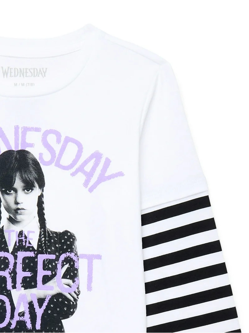 Wednesday Addams Girls Halloween Long Sleeve Graphic T-Shirt, Sizes 4-16 | Walmart (US)