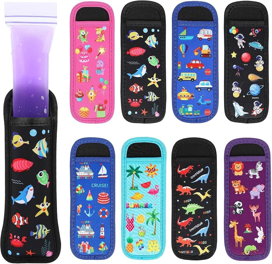 JANYUN 8 Pack Ice Pop Sleeves Reusable Freeze Popsicle Holder for Kids | Amazon (US)
