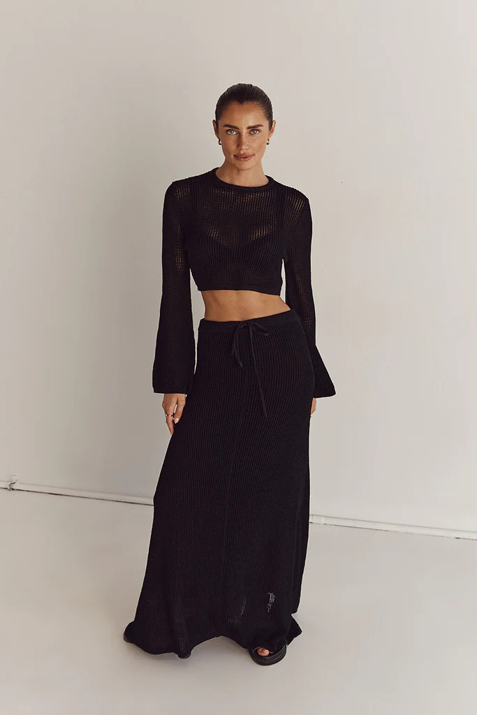 OPHELIA BLACK CROCHET MAXI SKIRT | DISSH