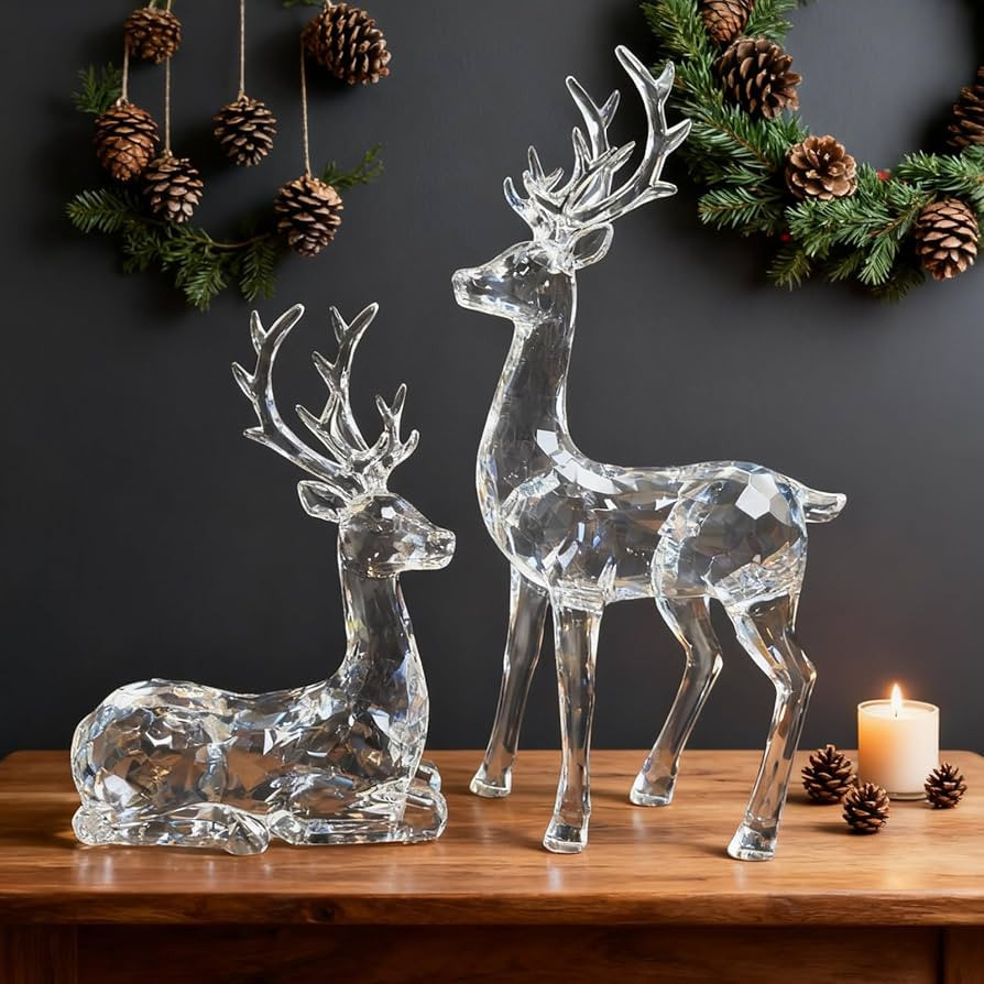 Christmas Reindeer Figurines - Resin Deer Statues for Home Décor, Xmas Tabletop Decor, Fireplace... | Amazon (US)
