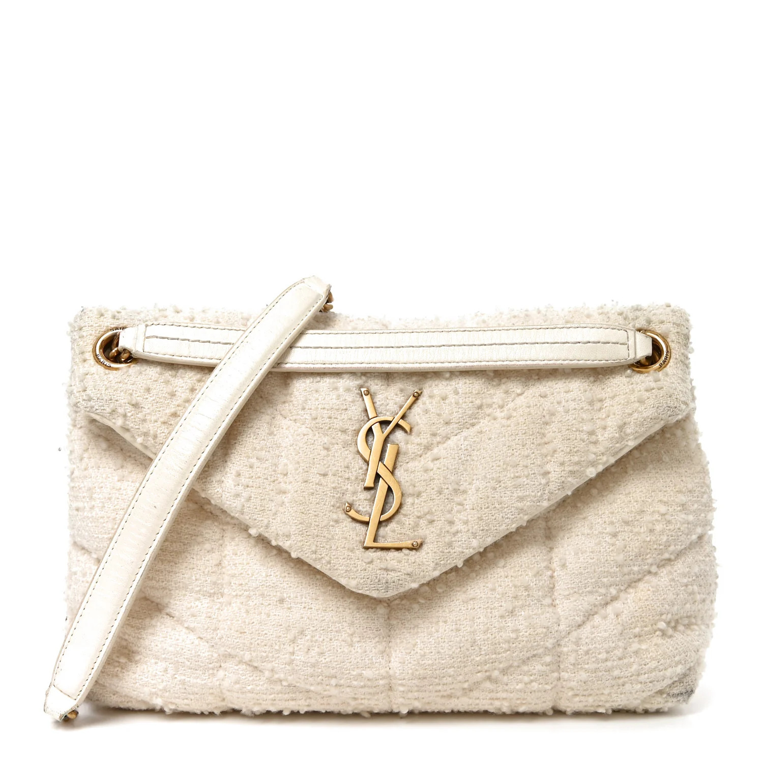 Saint Laurent Boucle Tweed Quilted Small Loulou Puffer Monogram Chain Satchel Crema Soft 1904950 | FASHIONPHILE (US)