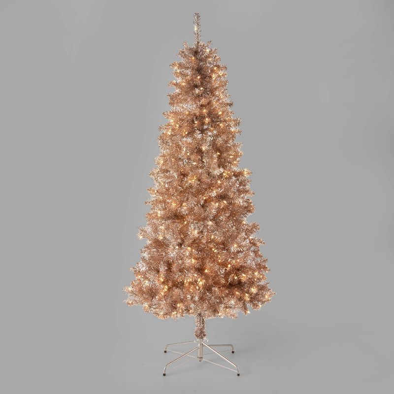 6.5ft Pre-Lit Rose Gold Tinsel Artificial Christmas Tree - Wondershop™ | Target