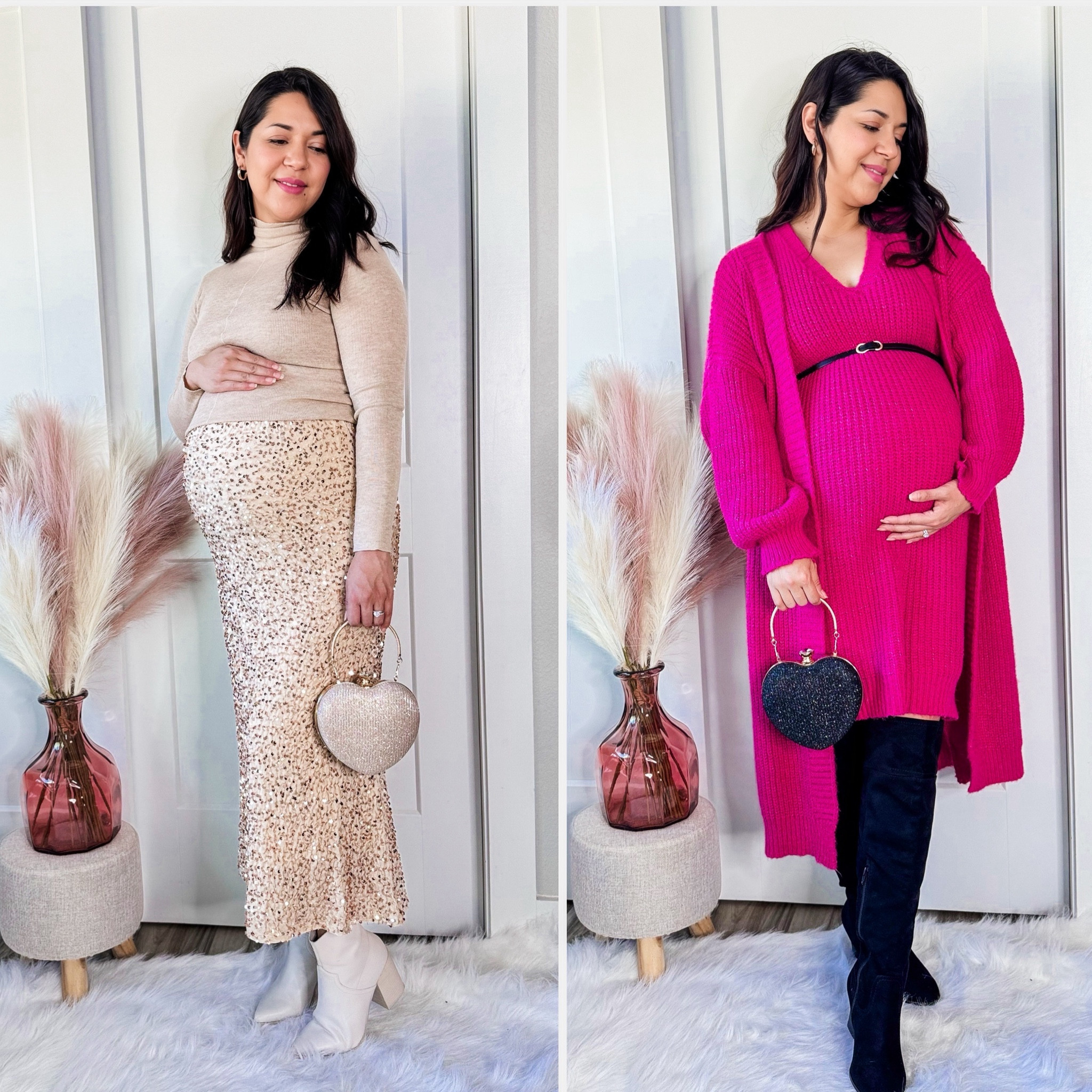 Neutral and Pink  Valentine’s Day Outfit inspo! Non maternity, bump friendly. I recommend sizing up in the skirt for baby bump. Thank you for shopping with me. Stay blessed! 

#LTKSeasonal #LTKMostLoved #LTKbump