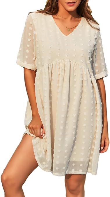 GRACE KARIN Women's Summer Mini Dress Casual Short Sleeve V Neck Swiss Dot Dress Flowy A Line Bab... | Amazon (US)