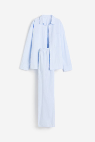 Pyjama shirt and bottoms - White/Blue striped - Ladies | H&M GB | H&M (UK, MY, IN, SG, PH, TW, HK)