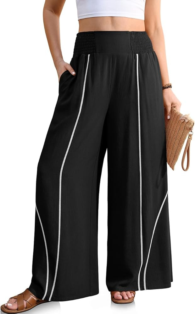 TARSE Womens Wide Leg Linen Pants Summer Casual High Waisted Lightweight Flowy Palazzo Pants with... | Amazon (US)