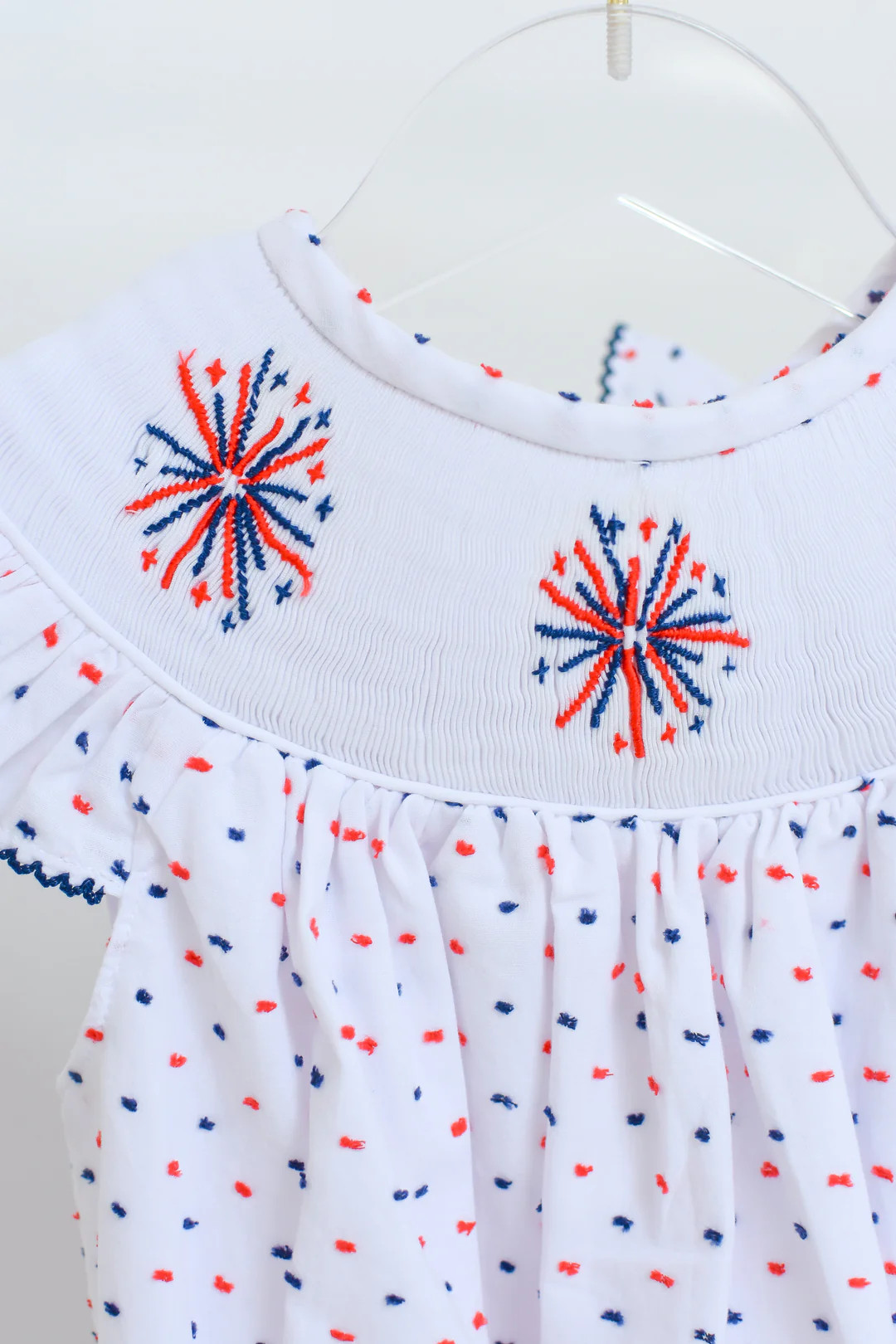 Red White Blue Swiss Dot Smocked Fireworks Dress | Lillie & Lilah