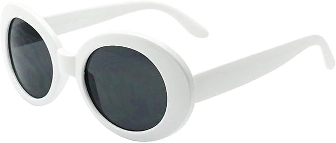 White Oval Round Sunglasses Thick Bold Retro Clout Goggles (White, Smoke), Large | Amazon (US)