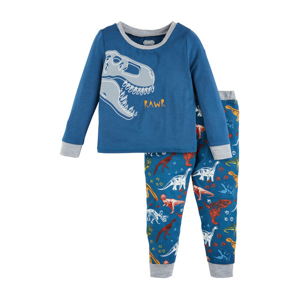 Mud Pie Boy's Dino Glow Toddler Pajama Set in Blue, Size 3T | Spandex/Viscose | Mud Pie