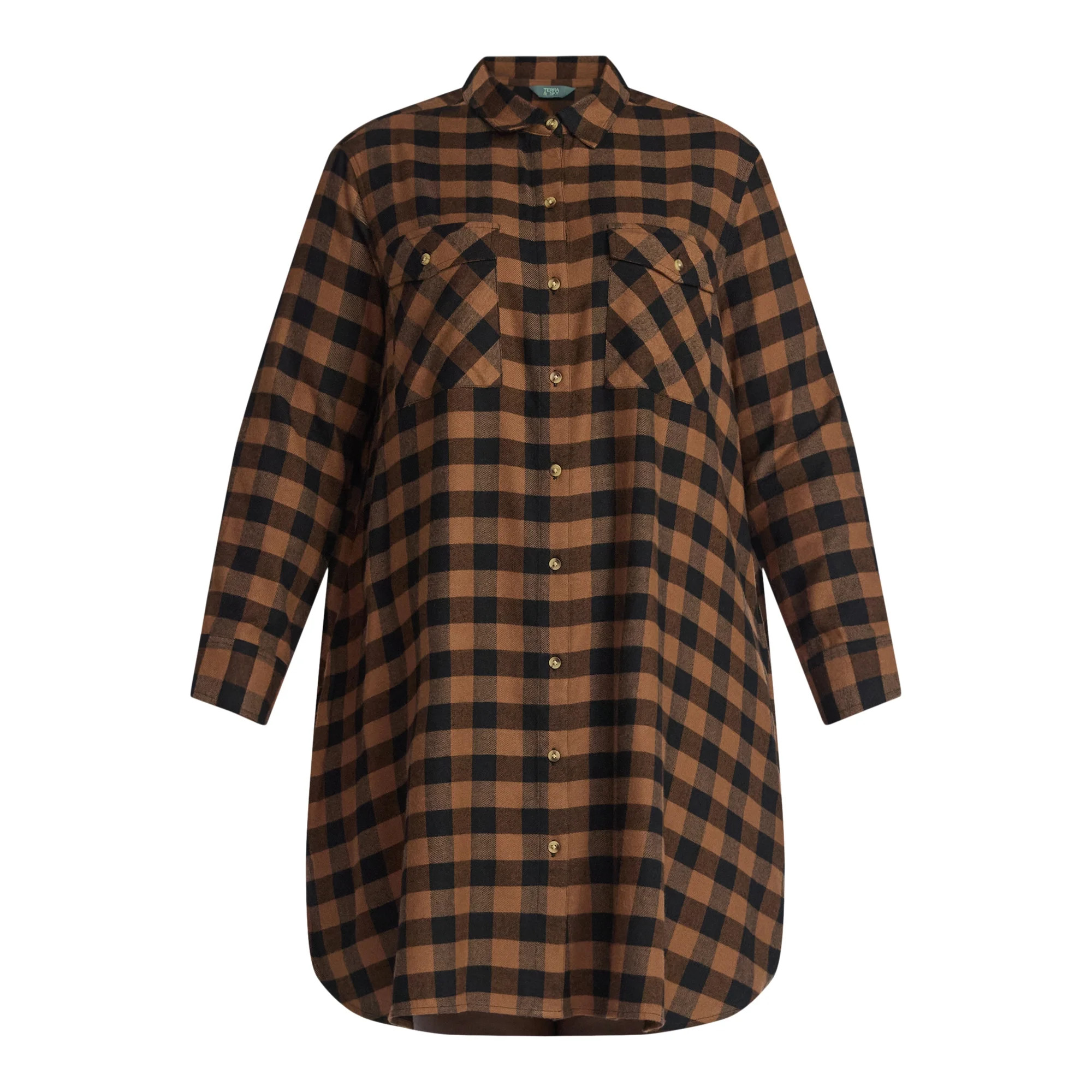 Terra & Sky Women’s Plus Cotton Plaid Overshirt Dress, Sizes 1X-4X - Walmart.com | Walmart (US)