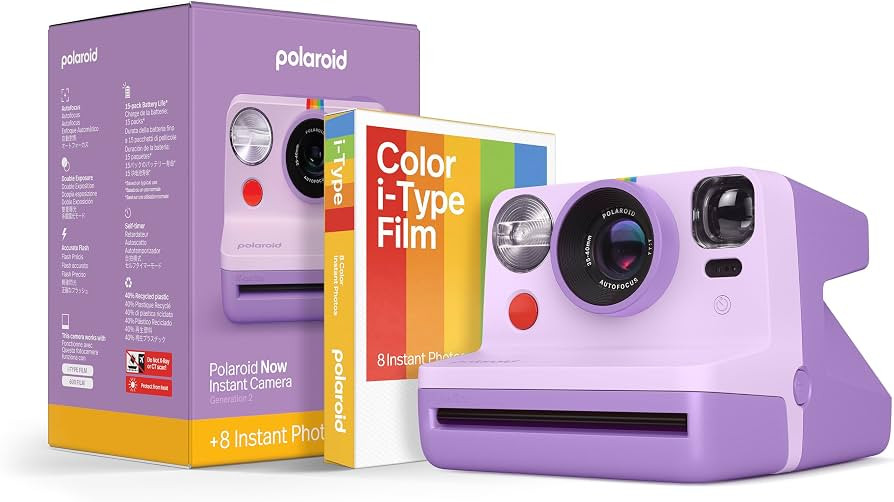 Polaroid Now 2nd Generation I-Type Instant Film Camera + Film Bundle (8 Photos) - Purple (6559) | Amazon (US)