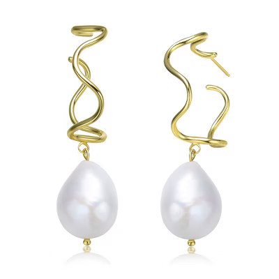 Guili Sterling Silver Gold Plated Curvy Dangling Earrings enhanced with Freshwater Pearls, designed to add timeless beauty to your wardrobe. | Target