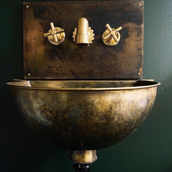 Bathroom Sink Brass Patina-hammered Wall Mount Sink 20 - Etsy | Etsy (US)