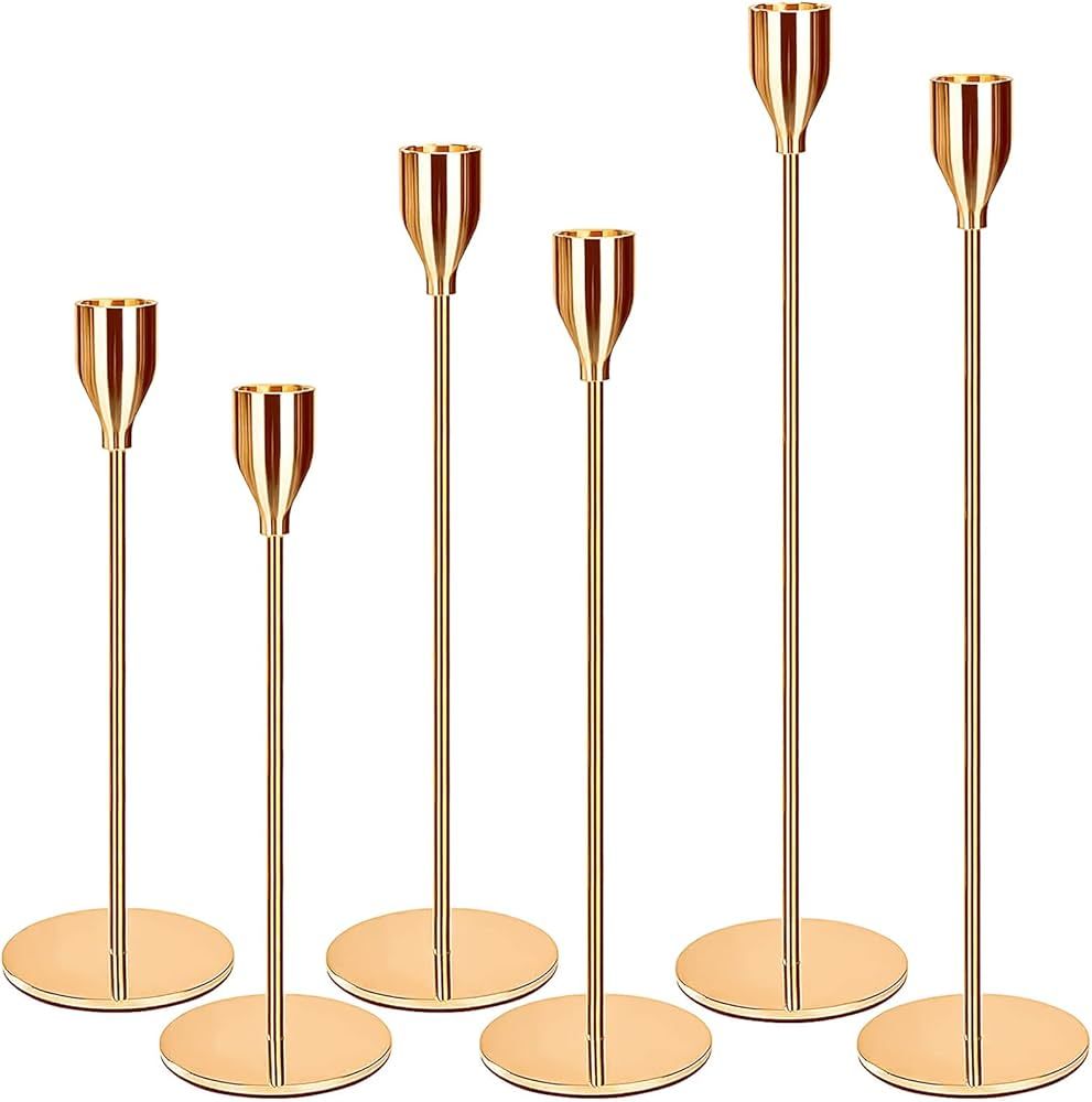 Amzeeniu Candelabro Set di 6 Oro Portacandele di Diverse Dimensioni23/28/33 cm per Candele Conich... | Amazon (IT)