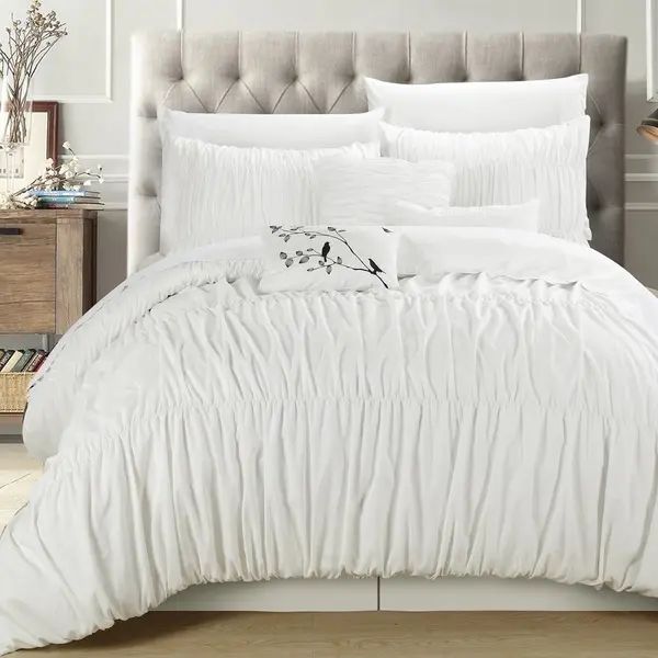 Copper Grove Senna White Pleated and Ruffled 7-piece Comforter Set - King | Bed Bath & Beyond