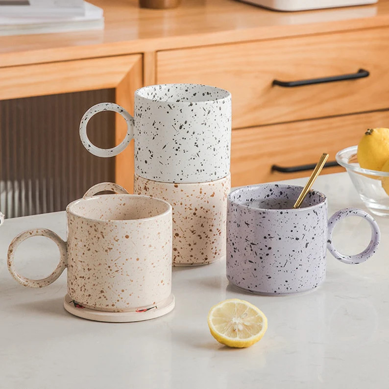 Orange Round Handled Mug, Coffee Mug, Nordic Style Coffee Mug, Ceramic Mug, Large Handle Coffee M... | Etsy (US)