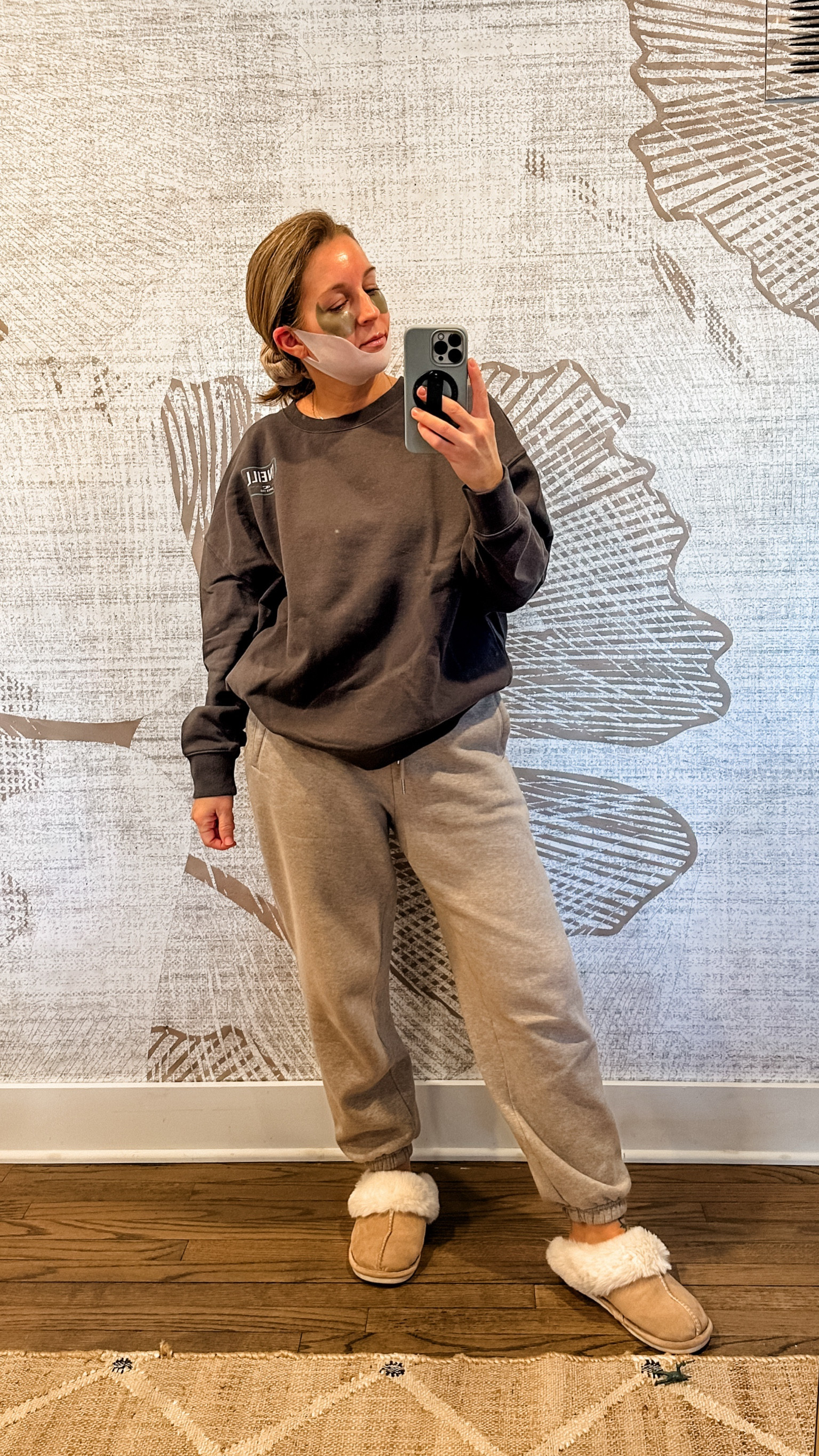 My self care moment. Yes, these chin things really work! They visibly tighten and it stays for days. You only do it once a week I believe for 30 min. Packed with collagen! And they’re cooling and feel good too. Large sweatshirt. So soft and fuzzy inside. Sweats are the same; I have them in every color and wear M  Can’t live without my eye patches. Linked all the ones I use and love  

#LTKBeauty #LTKOver40 #LTKFindsUnder50