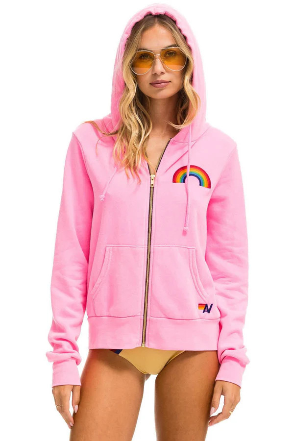 RAINBOW EMBROIDERY HOODIE - NEON PINK | Aviator Nation