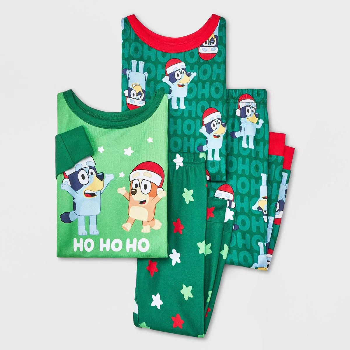 Toddler 4pc Bluey Cozy Holiday 'Ho Ho Ho' Pajama Set - Green | Target